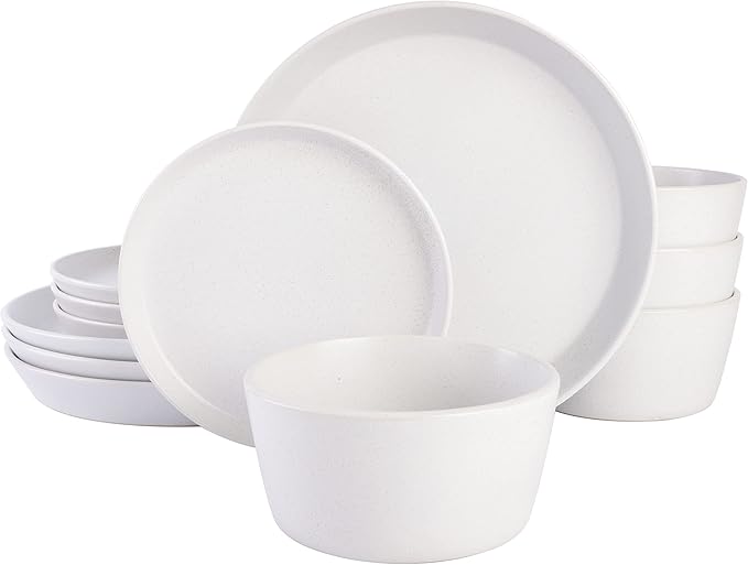 Gibson Soho Lounge Sofia Coupe Stoneware Dinnerware Set Service for 4 (12pcs) White w/Speckle