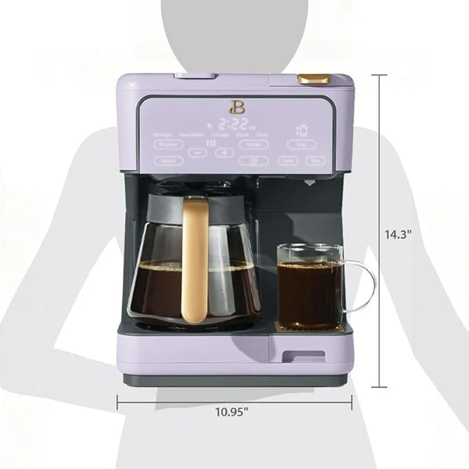 Multi-Brew Coffee Maker 12-Cup Carafe + Single-Serve Pods or Grounds Over Ice Touch Display by Drew Barrymoree. (Lavender)