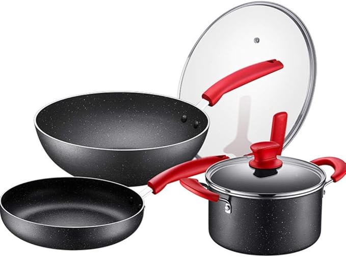 Cookware Set 3 Pieces Nonstick Pots And Pans Induction Saucepan Chemical-Free Kitchen Sets With Stay-Cool Handle Frying Pan Stir Fry PanStock Pot Saute Pans