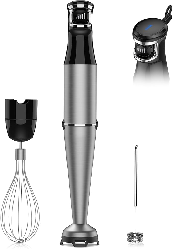 Immersion Blender Handheld 1100W - 3 in 1 Hand Blenders Set with Trigger Speed Control Emulsion Stick with Whisk and Milk Frother Emulsifier for Kitchen for Soup Smoothie Puree