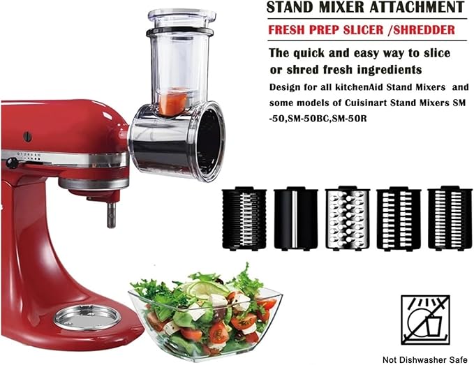 Stainless Steel Slicer/Shredder Attachment Compatible for KitchenAid Stand Mixer with 5 Blade Slicer Salad Maker