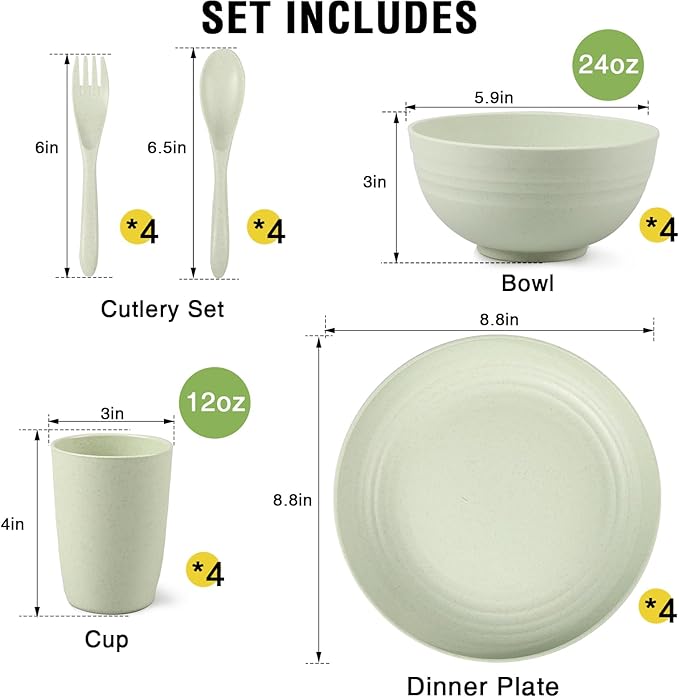 Shopwithgreen Wheat Straw Dinnerware Sets for 4 20 PCS Unbreakable Plates and Bowls Sets Reusable Dinner Dishes Set Bowls Cups Plates for Camping Kitchen RV Dorm Dishwasher Microwave Safe