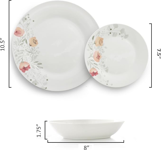 Elama Poppy 18 Piece Porcelain Dinnerware Set Service for 6