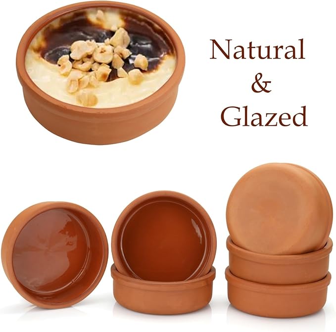 Areste Mexican Clay Cookware Set (Set of 6)- Terracotta Cooking Pots Bowls Plates and Serving Dishes - Premium Spanish Earthenware for Baking Yogurt Kheer Meat Vegetables Turkish Cuisine - Caz