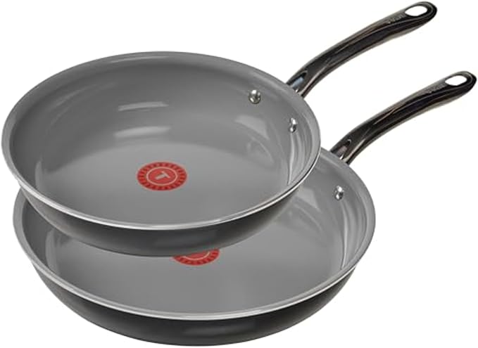 T-Fal Preserve Ceramic Nonstick Frying Pan 2-Pc Set 8.5 &amp 11 Oven Broiler Safe up to 350°F Cookware InoCeram Glide Technology Frying Pan Skillet Pots &amp Pans Black