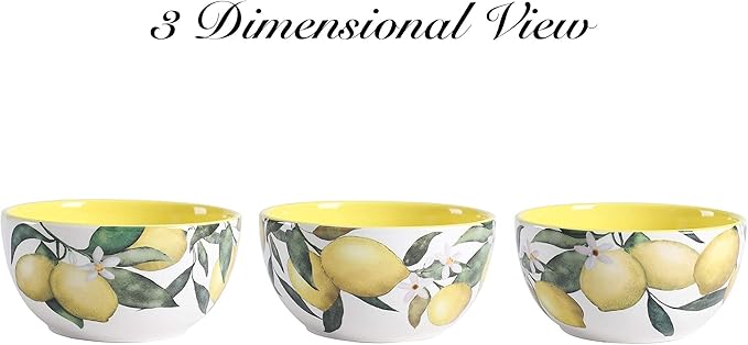 Bico Lemon Dreams Ceramic 16 pcs Dinnerware Set Service for 4 Inclusive of 11 inch Dinner Plates 8.75 inch Salad Plates 26oz Cereal Bowls and Mugs for Party Microwave &amp Dishwasher Safe