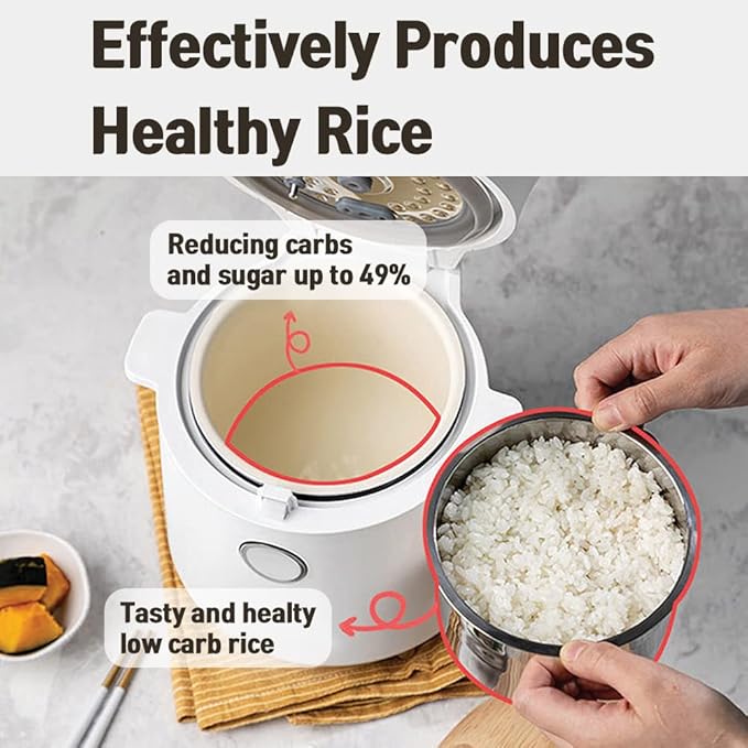 Banu Mini Low Carb Rice Cooker Japanese Low Carb Rice Cooker 3 Cups (white rice) 1 Cup (Low carb rice) Uncooked with Stainless Steel Steamer Rice Maker Low Sugar Rice Function 24H Delay Timer &amp