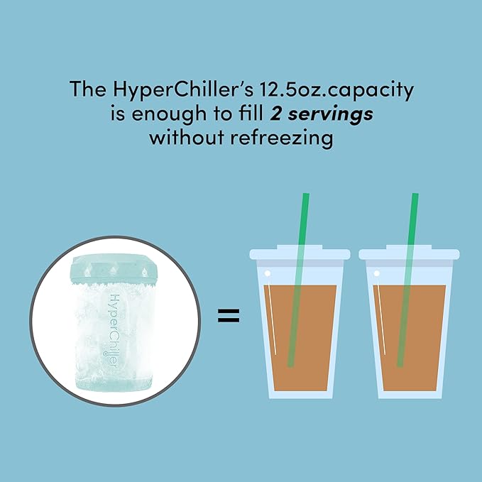 HyperChiller HC2AS Patented Iced Coffee/Beverage Cooler NEW IMPROVEDSTRONGER AND MORE DURABLE! Ready in One Minute Reusable for Iced Tea Wine Spirits Alcohol Juice 12.5 Oz Aqua Sky