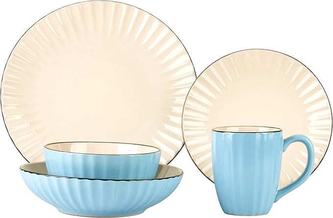 Osita Strip Stoneware 20pc Dinnerware Set Blue