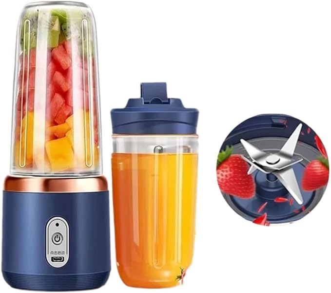 Portable Fruit Juicer Blender - 2 Cups Multifunctional USB Rechargeable Mini Juice Mixer with 6 Blades for Smoothies and Ice Drinks(2Cups-Blue01)