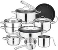 Cooking Pot Frying PanCookware Set Stainless Steel 14-Piece Pan Set Saucepan Non Stick Fry Pan with Glass Lid