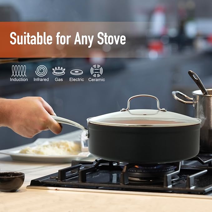 24 Pcs Pots and Pans Set Nonstick Ceramic Cookware Sets Kitchen Cookware Sets without PFAS PTFE or PFOA Compatible with All Stovetops Oven SafeCopper