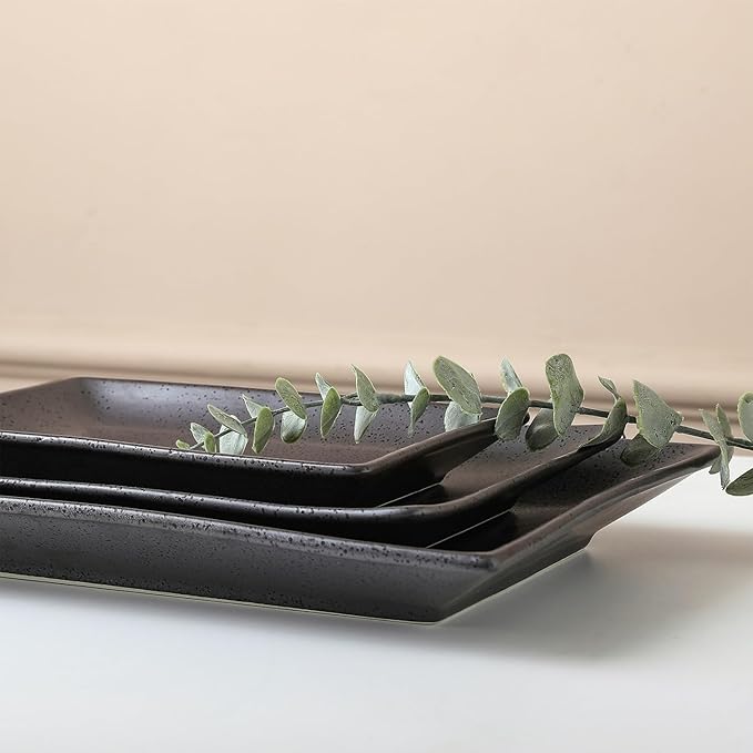 Stone lain Valencia Porcelain 3-Piece Rectangle Serving Set Metallic Grey