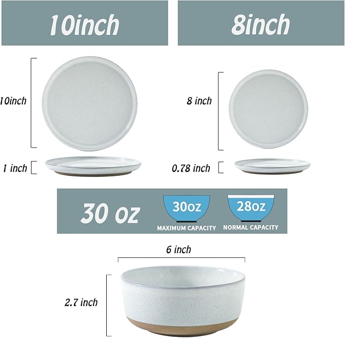 Hasense white cereal soup bowls and white dinnerware sets for 6 bundle