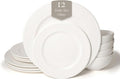 New Bone China 12 Piece Dinnerware Set Santorini Collection (Beaded) White Daily Use China Embossed Tableware Service for 4