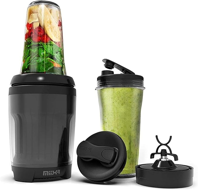 Promixx MiiXR X7 Personal Blender for Shakes and Smoothies - with Performance Nutrition Protein Mixer X-Blade and Shaker Bottle Agitator Smoothie Blender/Maker Highly Efficient (7 Piece Set)