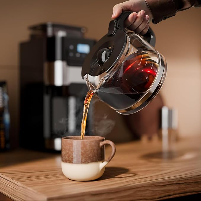 Kismile 10-Cup Digital Drip Coffee Maker with Built-In Grinder Programmable 12H Timer Keep-Warm Function Customizable Strength &amp Grind Size Coffee Machines with Smart LED Touchscreen