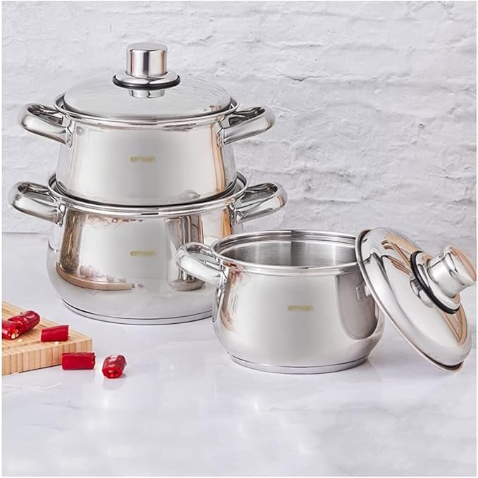 JSEIAJB 6 Piece Stainless Steel Cookware Set with Induction Base with Glass Lid Kitchen Cookware