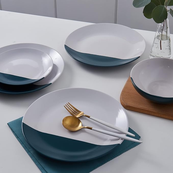 Stone + Lain Lizzy Stoneware 12-Piece Round Dinnerware Set Emerald Green