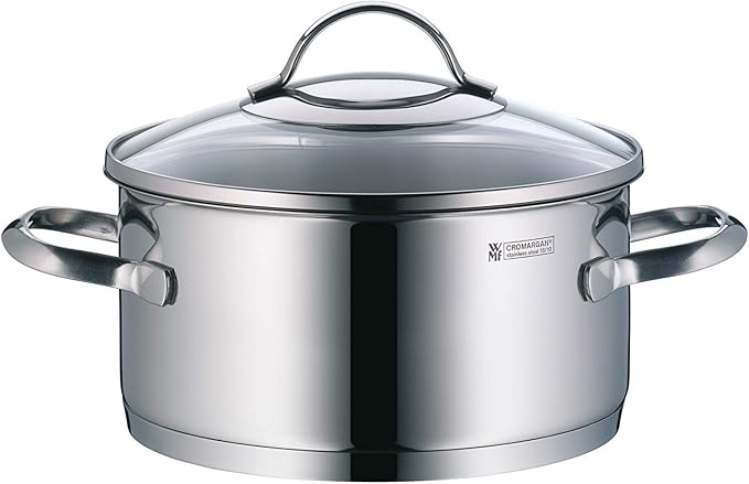 WMF Pot Set 4-Piece Provence Plus Pouring Rim Glass Lid Cromargan Stainless Steel Polished Suitable for Induction Hobs Dishwasher-Safe