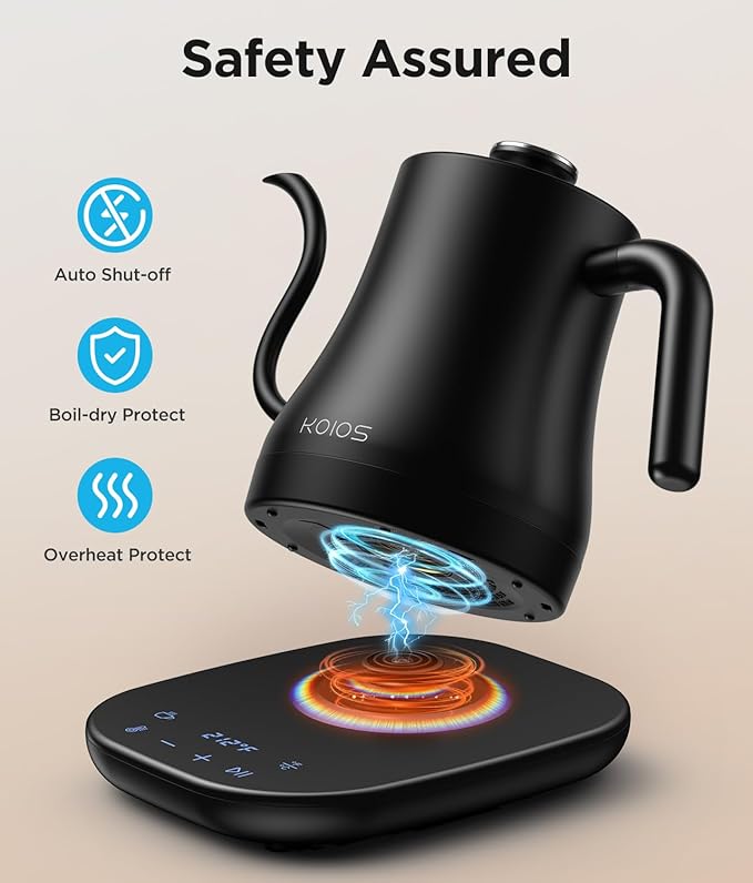 KOIOS Max 1000w Personal Smoothie Blender for Shakes and Smoothies + 27oz/0.8L Fast Heat Gooseneck Electric Kettle with Temperature Control