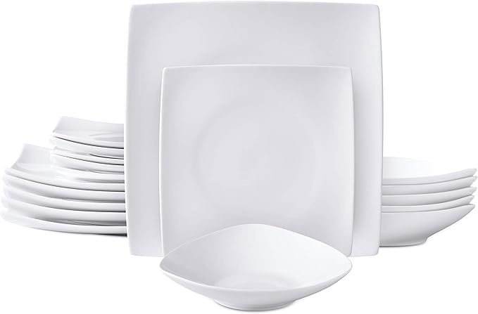 Bone China Square Shape Elegance White 18pc Dinnerware Set