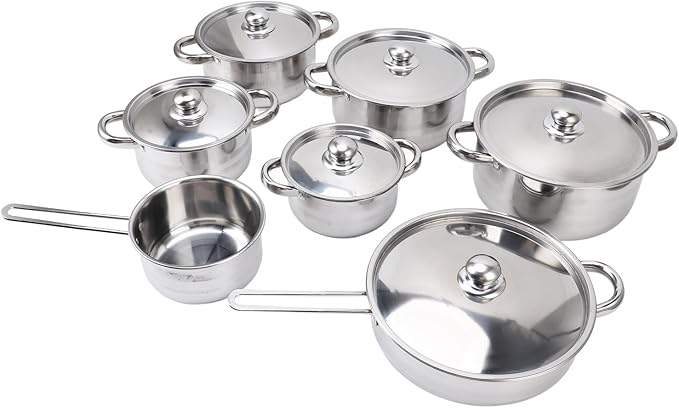 Premium 6 Piece Stainless Steel Pots Pans Set High Temperature Proof Single Handle Soup Pot Frying Pan Milk Pan Easy to Wash Kitchen Cooking Utensils Set with Lids