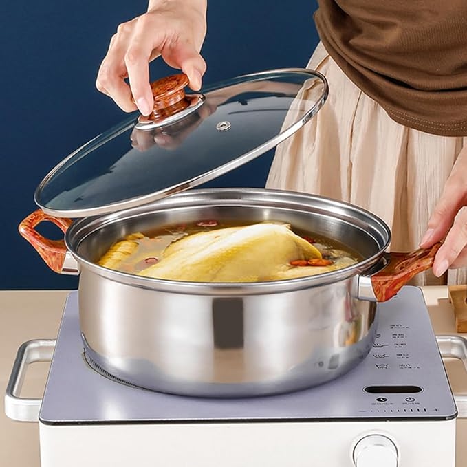 12-Piece Stainless Steel Cookware Set Flat Bottom Frying Pan Soup Pot Milk Pot and Kettle Dishwasher Safe Induction Compatible Thickened Design for Home Cooking