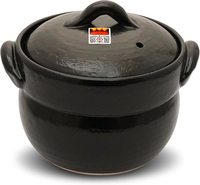 Banko Ware Earthenware Rice Cooker Donabe- Double-Lid Design for Fluffy Rice English manual included for cooking rice Even Heating &amp Enhanced Flavor Experience Made in Japan (1-2 Cups)