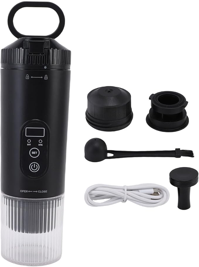 Zunate Portable Coffee Maker 21 Bar Coffee Machine with Self Heating for Coffee Capsules and Grounds Coffee Makers for Travel Camping Hiking Fishing Picnics and Working (Black)