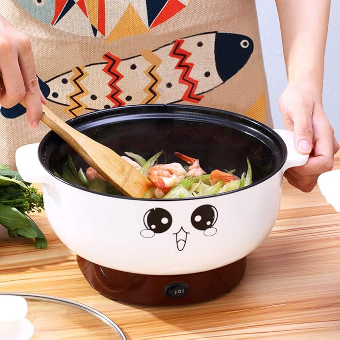 Multifunction Electric Skillet Stainless Steel Hot Pot Noodles Rice Cooker Steamed Egg Soup Pot Mini Heating Pan Cooking Rice (Color : Doublelayer Size : 20cm)