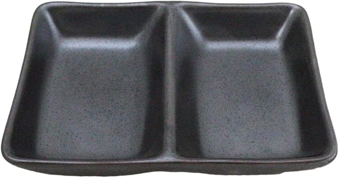 Ebros Gift Iron Black Clay Underglaze Technique Tetsu Kesho Porcelain Dinnerware Kitchen Set Asian Japanese Restaurant Supply (Pack Of 6 Dual Compartment Rectangle Sauce Dishes)
