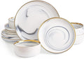 Marble Gold Rim Dinnerware Sets Porcelain Plates and Bowls Sets Modern Luxury Dish Set for 4 White Grey China Dinner Set for Special Occasions Hand Wash Quickly