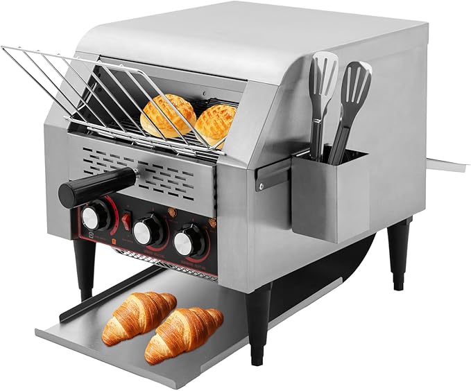 Commercial Toaster 300 Slices/Hour Electric Conveyor Toaster Heavy Duty Stainless Steel Toaster Conveyor with Handle 1900W 110V Restaurant Conveyor Toaster for Store Home Kitchen Silver