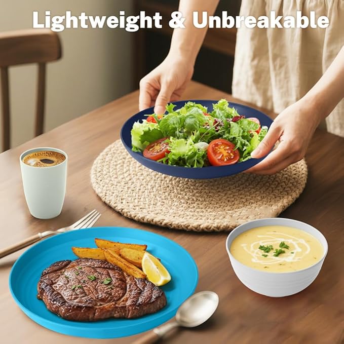Wheat Straw Dishes Sets for 8 Reusable Plastic Dinnerware Sets 32-Piece Plates Set Bowls Set Tumblers Microwave Safe Plate and Bowl Set for DinnerKitchen Camping - Island Series