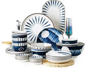 Pottery TablewareBlue Printed Ceramic Dinnerware Sets Porcelain Combi-Set Dinner Plates Dessert Plates Cereal Bowls Salad Bowls