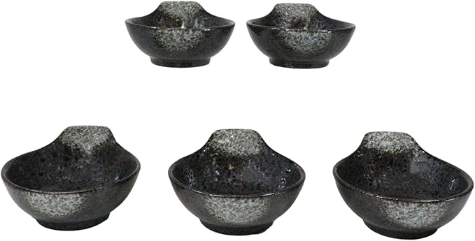 Ebros Gift Artistic Charcoal Grey Tone Hakumu Porcelain Collection Dinnerware Serveware Kitchenware Set Asian Japanese Restaurant Supply (Pack Of 5 Small Ponzu Sauce Miso Soup Bowls With Handle 5oz)