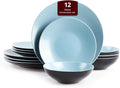 Colors Life Dinnerware SetOutside Shinny Black + Inside Matte Finished Color (12pc Set Turquoise)