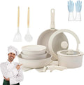 Cookware Set 5/11 Piece Utensils Cookware Set Removable Handle Pots and Pans Set Easily Clean Compatible With All Stovetops for Kitchen (Cream5 PCS)