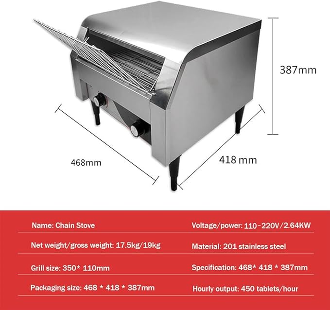 Commercial Conveyor Toaster Oven – High-Efficiency Drawer Toaster (150/300/450 PCS/H) with Dual Heating Tubes Stainless Steel Design for Toasting Bread Bagels and Breakfast Foods(450)