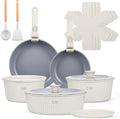 KOCH SYSTEME CS 17pcs Pots and Pans Set Non Stick Nonstick Ceramic Cookware Set Detachable Handle Induction Kitchen Pot and Pan Set Non Stick with Removable Handle RV Cookware Set Cream White