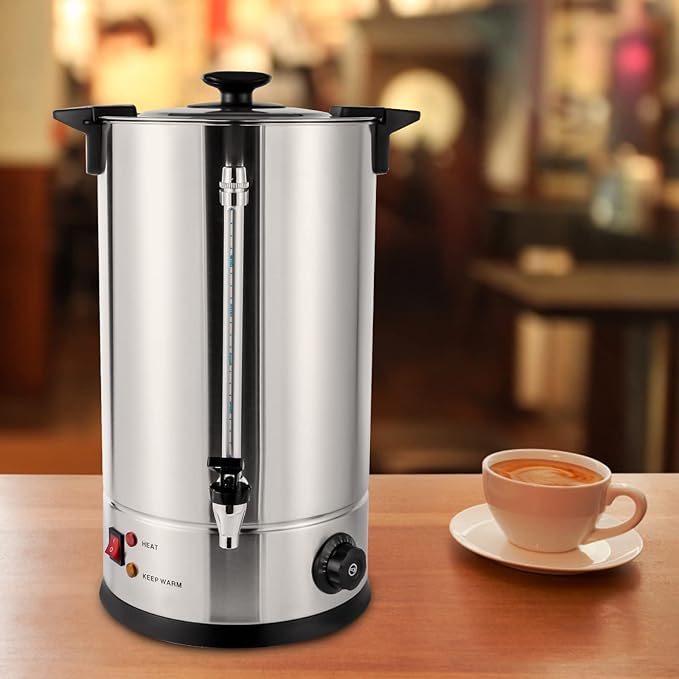 15L Commercial Coffee Urn Stainless Steel Coffee Maker 1000W with Adjustable Thermostat (86-230°F) Hot Water Dispenser for Catering Office Party Wedding (15 Liters)