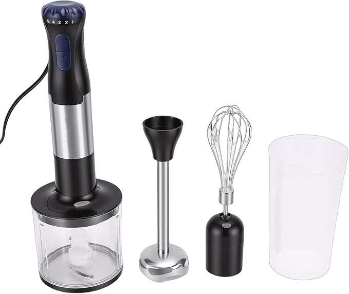 TARSHYRY Hand Blender 4 in 1 Stainless Steel Immersion Blender with 20 Speeds for Smoothies Soups Baby Food Includes Blending Cup Chopping Bowl (US Plug 110V)