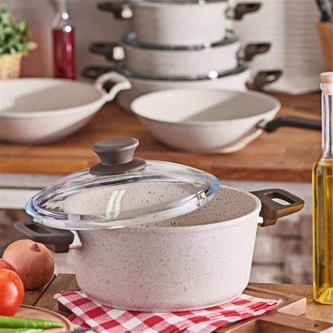 5 Pcs/Set Cookware Set Kitchenware Saucepan Cooking Pot and Pan Set Non-St?ck Granite Stainless Steel Kitchen 24/28/28 Cm