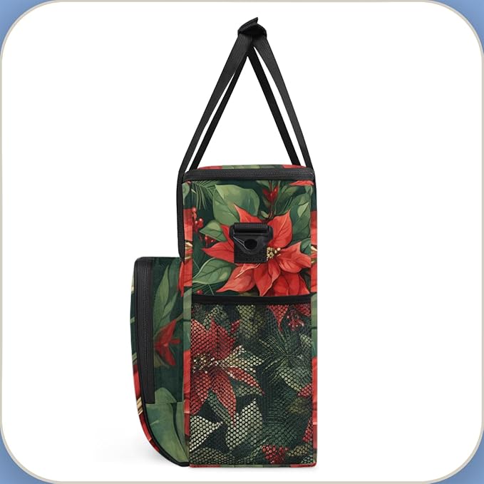Holly Berry Flowers Coffee Maker Carrying Bag Christmas Flowers Travel Storage Bag Compatible with K-Mini or K-Mini Plus Single Serve Coffee Brewer Carrying Case with Pockets &amp Shoulder Strap