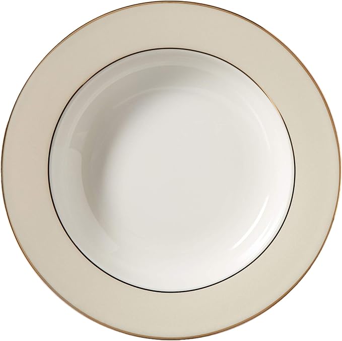 Lorren Home Trends La Luna Bone China 57-Piece Beige Border with 24K Gold Trim Dinnerware Set Service for 8