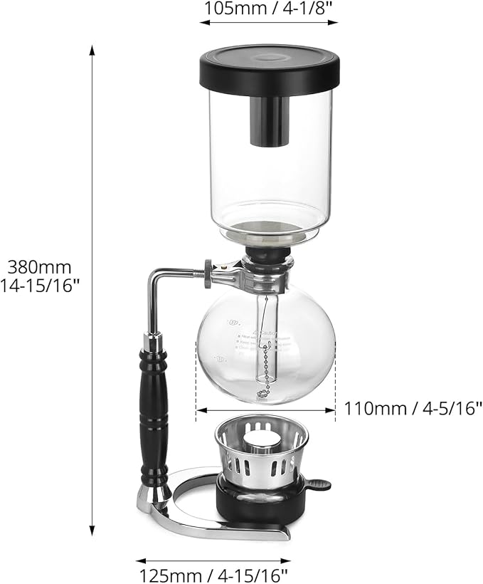 QWORK 5-Cup (600ml) Siphon Coffee Maker - Borosilicate Glass Syphon Brewer with Adjustable Buffer Clamp High-Temperature Resilience Tabletop Glass Siphon Pot for Coffee Aficionados