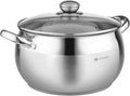 Daniks Classic 6.5 Quart Stainless Steel Stock Pot with Glass Lid Tri-Ply Bottom for Even Heating Induction Compatible Dishwasher Safe