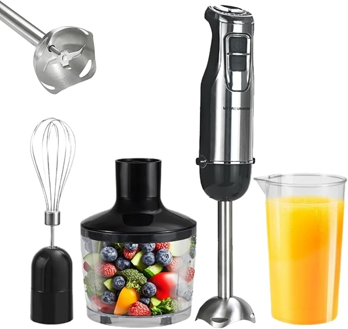 500W Powerful Hand Blender 4-in-1 Immersion Blender with 6-Speed &amp Turbo BPA-Free 600ml Beaker Whisk Food Chopper Stainless Steel Blades Ergonomic Grip
