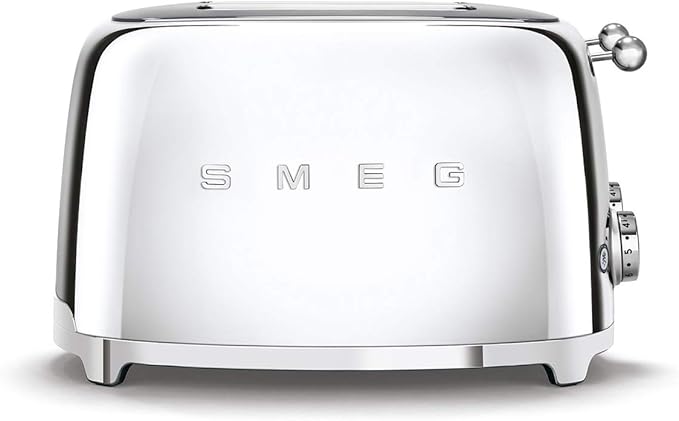 Smeg 50s Retro 4-Slot Toaster TSF03SSUS Bundle with Bamboo Tongs - Chrome